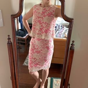 Antonio Melani “Brianna” 2-Piece Skirt Set - Shell - Pink Silk w/ Lace - Size 2